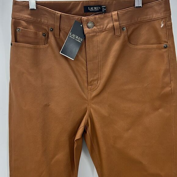 Lauren Ralph Lauren black label size 10 leather skinny leg ankle pants
